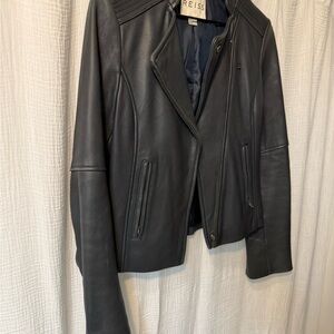 Reiss Navy Leather Jacket for Women
